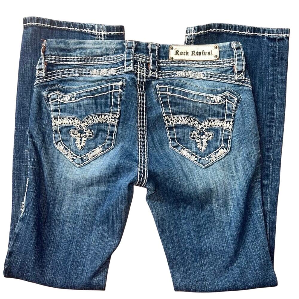 Mid Rise Rock Revival Jeans Amy Easy Boot Size 27 Style E8129E45R Sequin Studded
